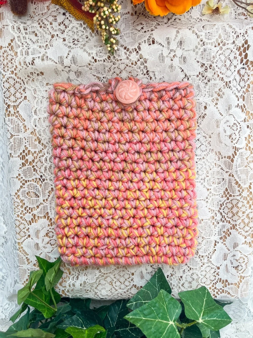 Handmade Chunky Crochet Kindle Case in Pink Multi